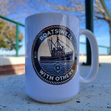 'Boats Well With Others / Trawler' White Glossy Mug
