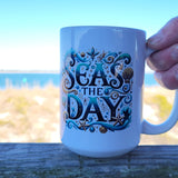 'Seas The Day / Shell' White Glossy Mug