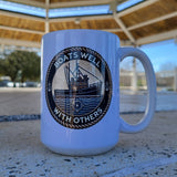 'Boats Well With Others / Trawler' White Glossy Mug