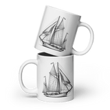 'Cutter Rig Yawl' Sailboat Line Drawing - White Glossy Ceramic Mug