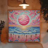 'Pink Sand Beach with People / Mosaic' Canvas Wall Art