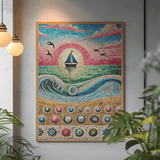 'Serene Sunset Sailboat / Mosaic' Canvas Wall Art