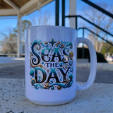 'Seas The Day / Shell' White Glossy Mug