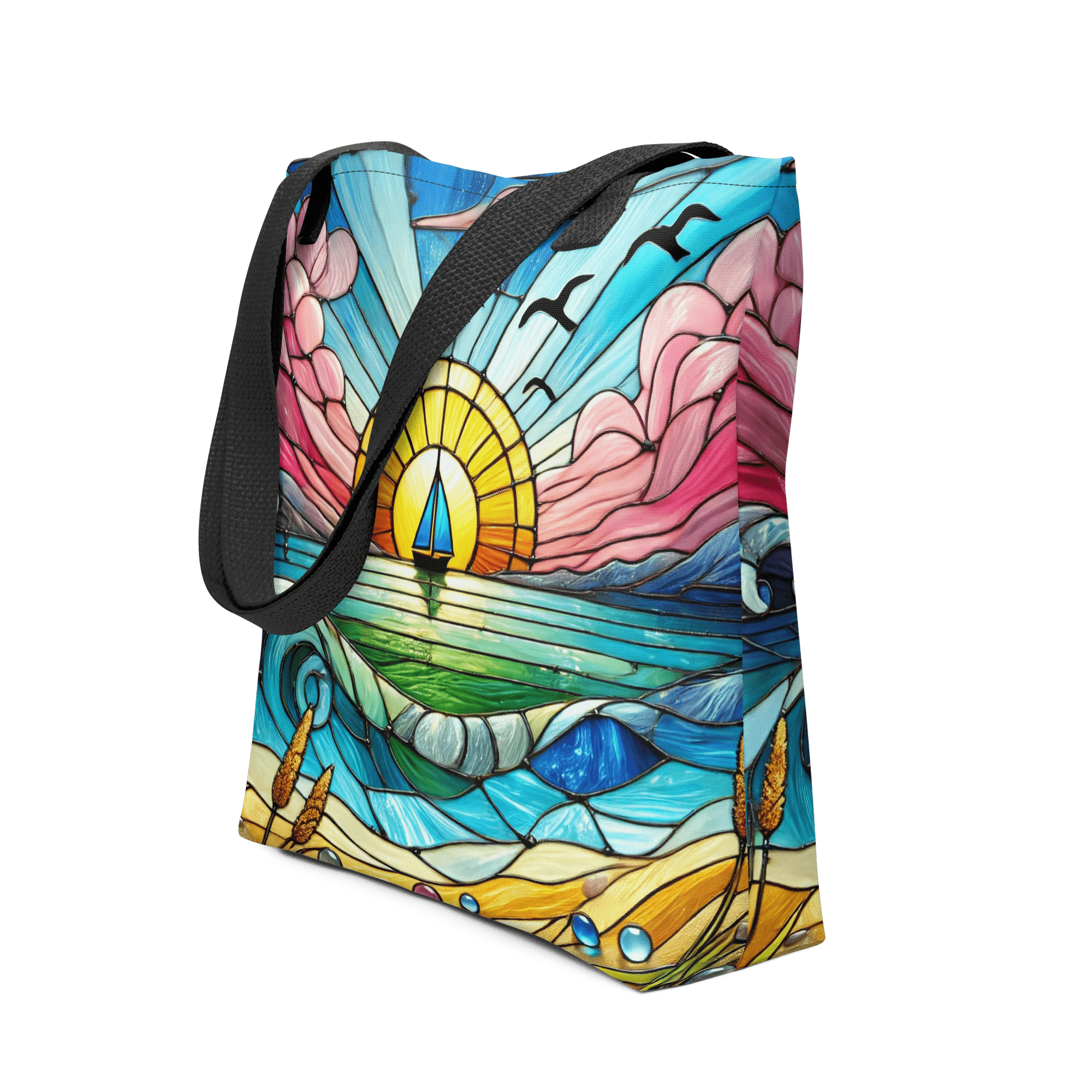 Tote bag with pink solitude design, front view