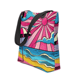 Tote bag with pink pop art design, front view