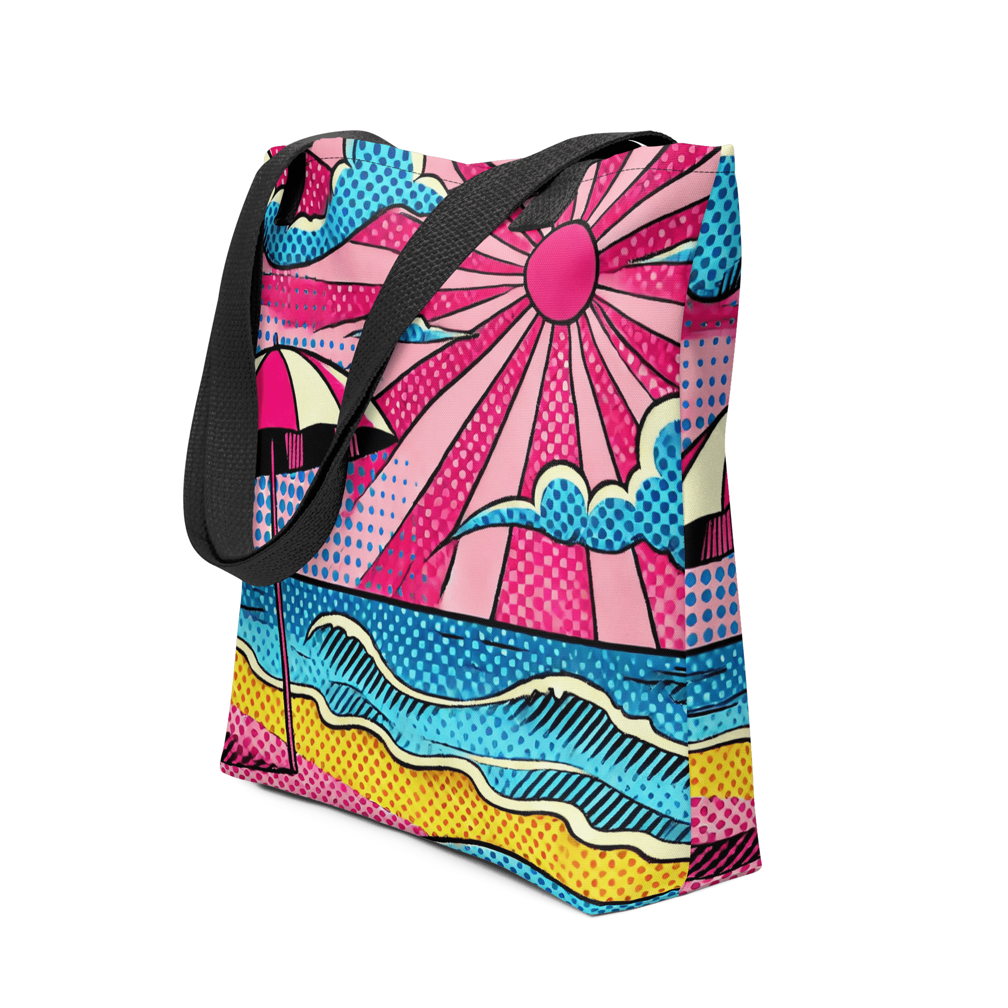Tote bag with pink pop art design, front view