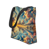Tote bag with Bahamas sunset surreal design, front view