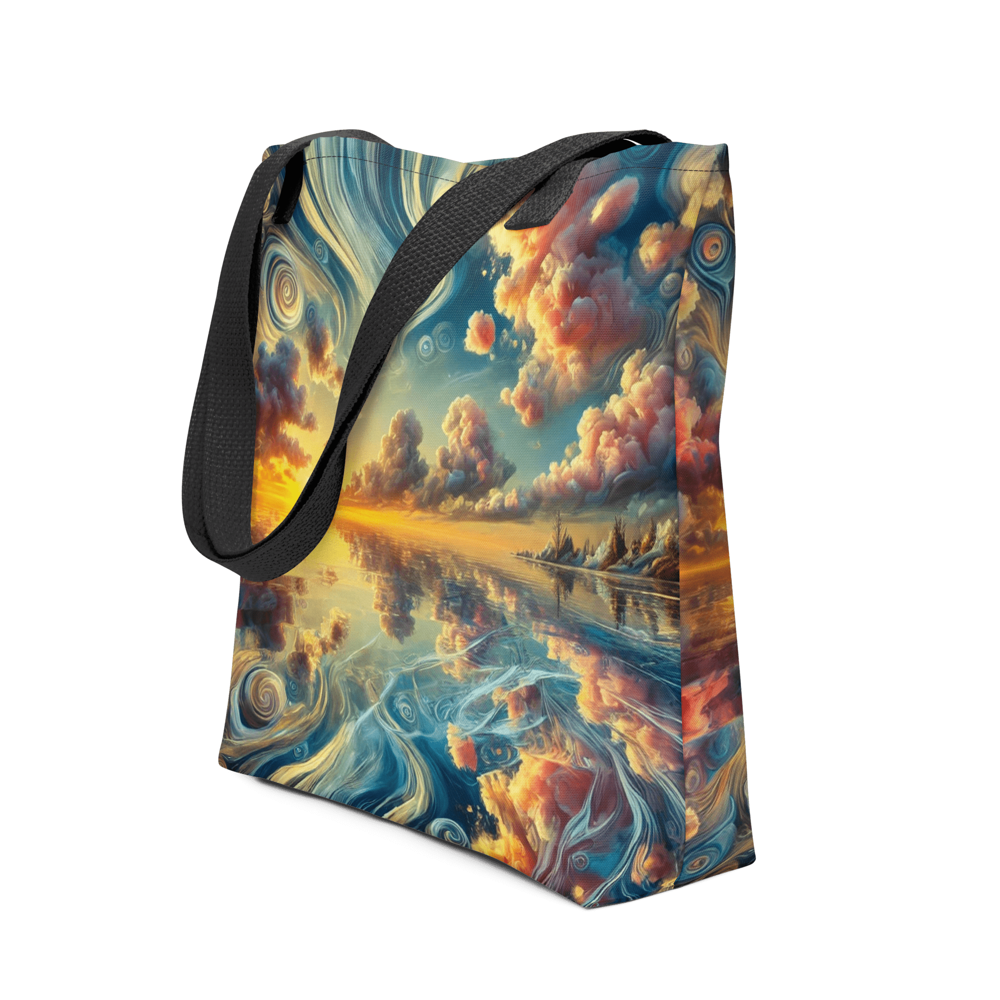 Tote bag with Bahamas sunset surreal design, front view