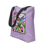 'Hummingbird with Flowers / Mosaic' Purple Tote Bag