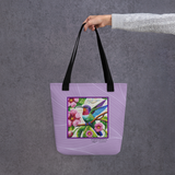 'Hummingbird with Flowers / Mosaic' Purple Tote Bag