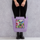 'Hummingbird with Flowers / Mosaic' Purple Tote Bag