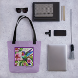 'Hummingbird with Flowers / Mosaic' Purple Tote Bag