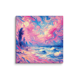 Post Impressionistic Pink Sand Beach Canvas Wall Art 6x6 wall view