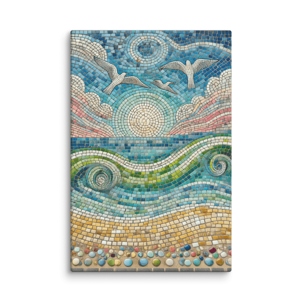 Mosaic Radio Beach Sea Glass Birds Canvas Wall Art 8x12 wall view