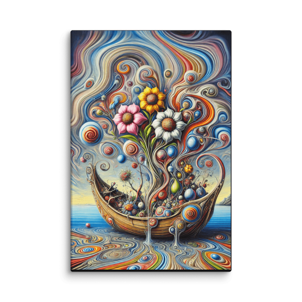 Surreal Boat Lake Worth Flowers Canvas Wall Art 8x12 wall view