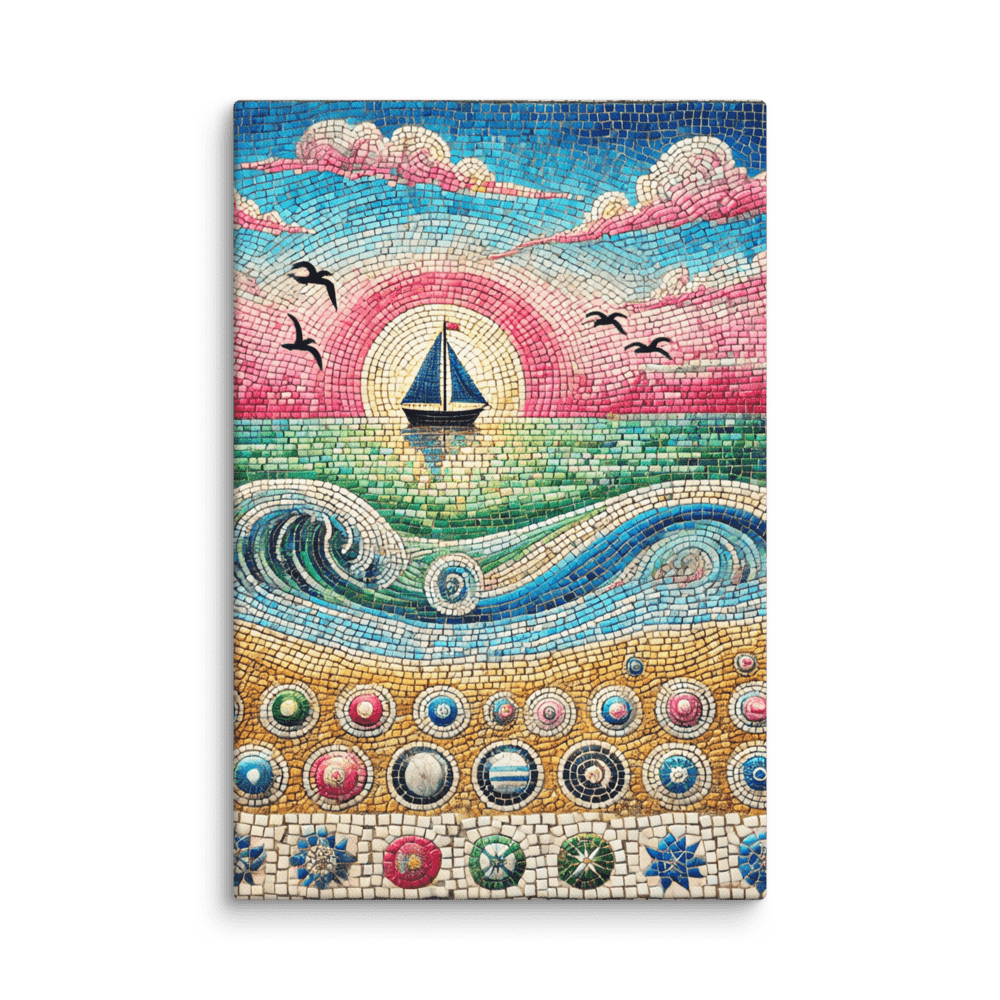 Mosaic Sailboat Sunset Solitude Canvas Wall Art 8x12 wall view