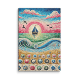 Mosaic Sailboat Sunset Solitude Canvas Wall Art 8x12 wall view