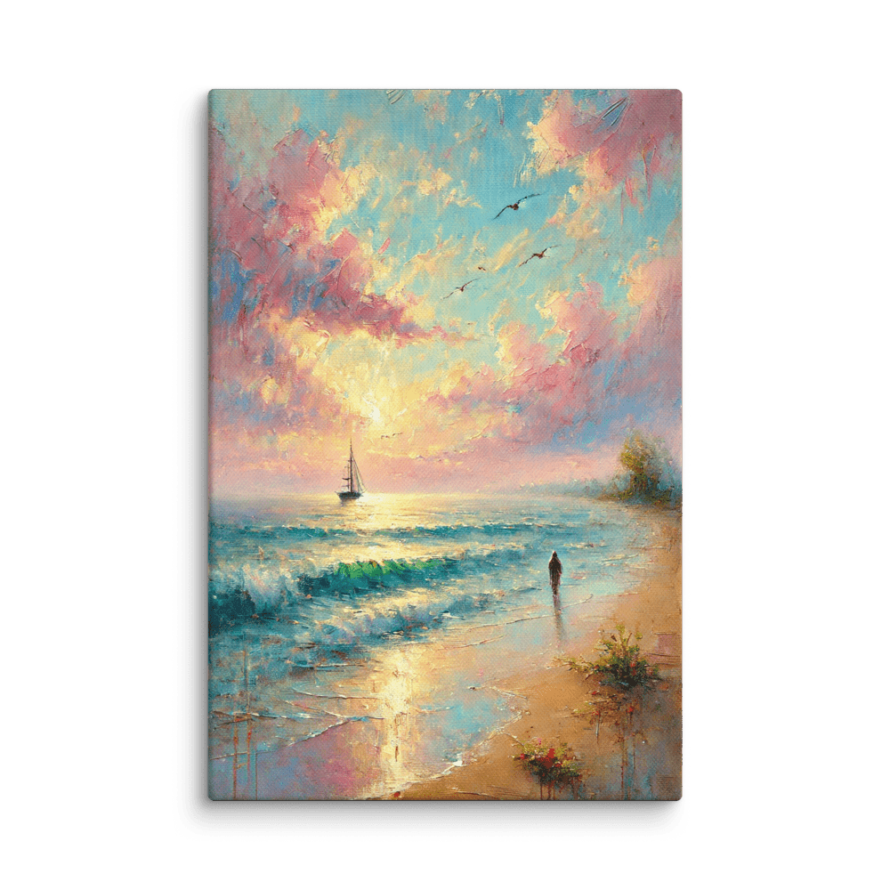 Impressionistic Sailboat Sunset Solitude Canvas Wall Art 8x12 wall view