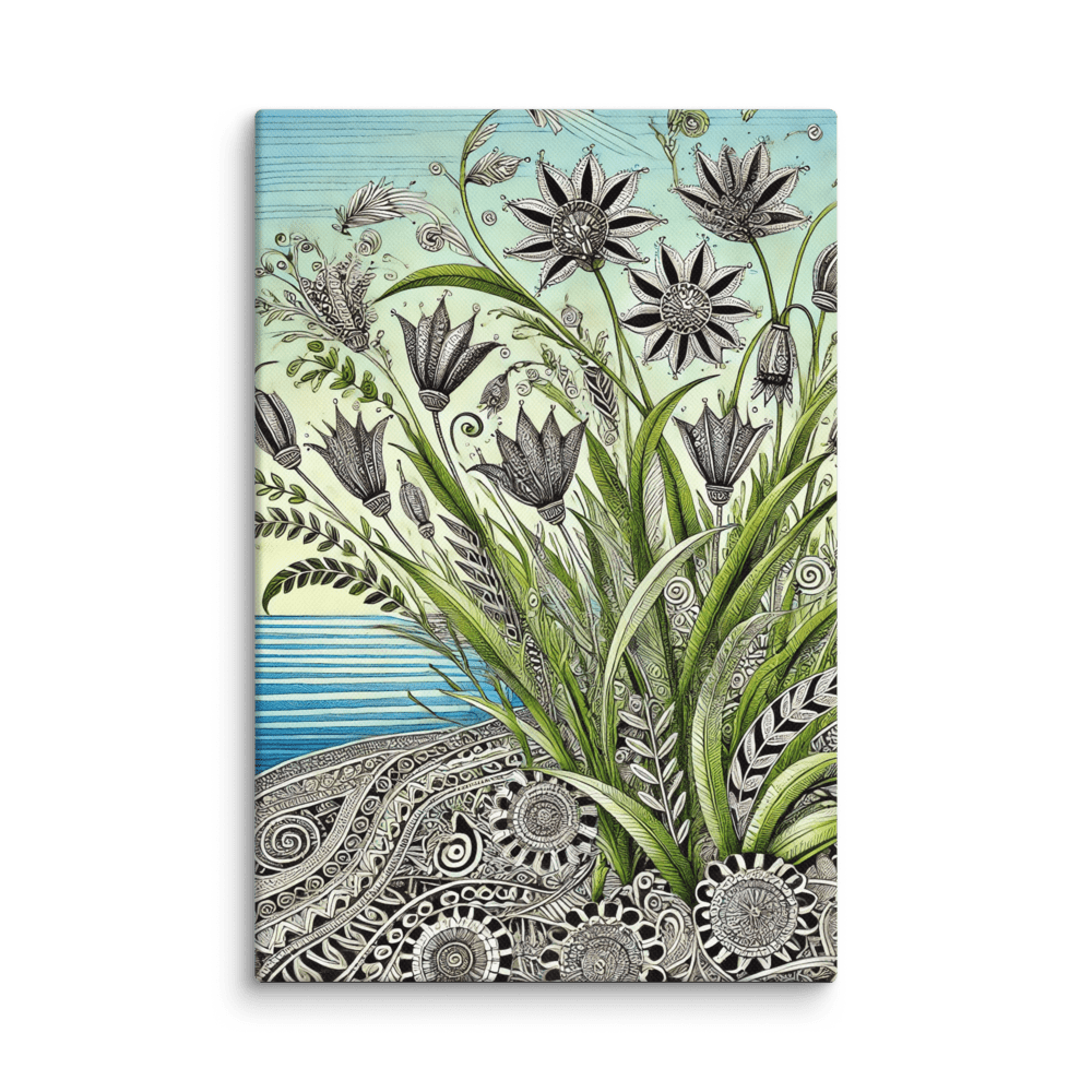 Zentangle Sea Beach Grass Canvas Wall Art 8x12 wall view