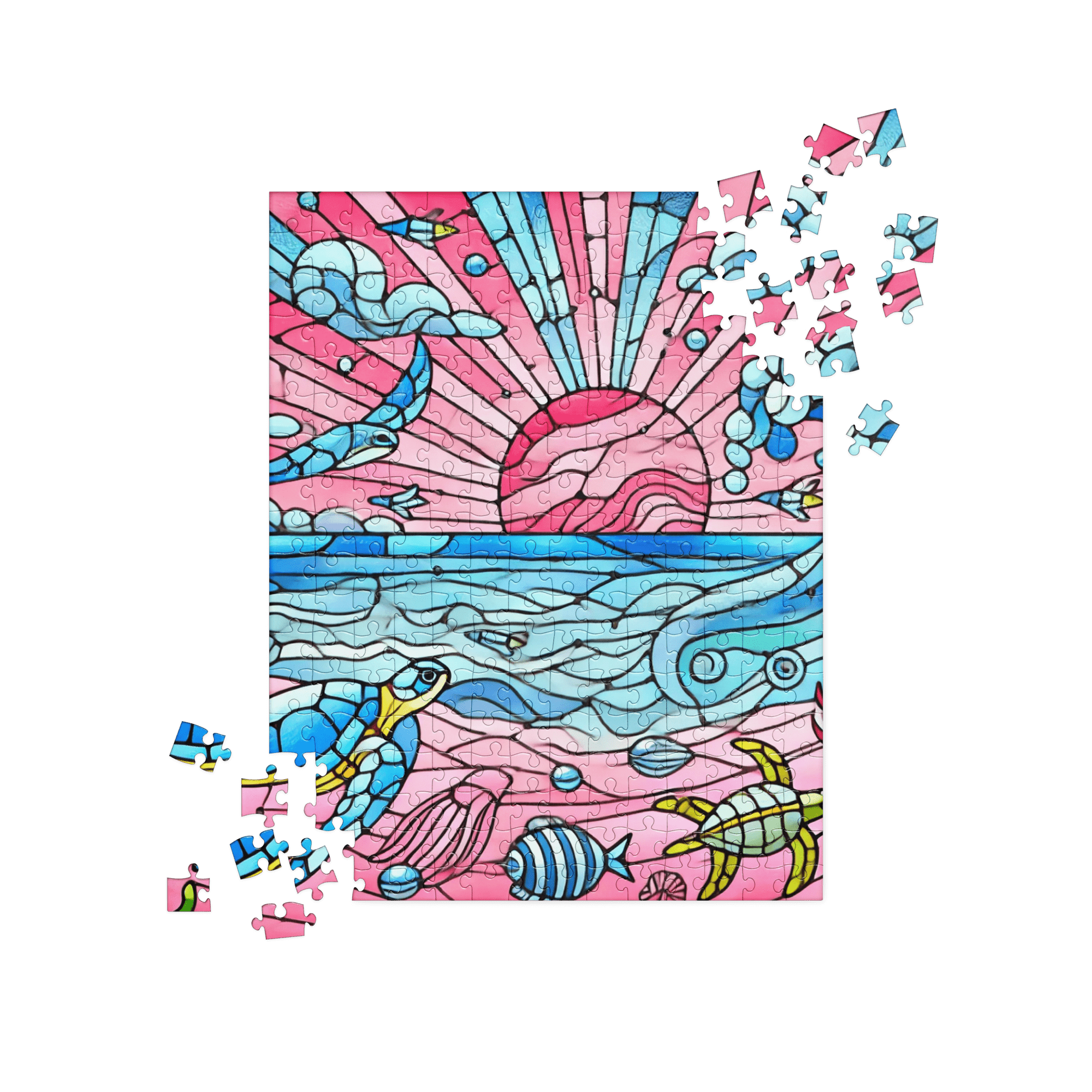 Stained Glass Pink Sand Beach Puzzle 252 pieces