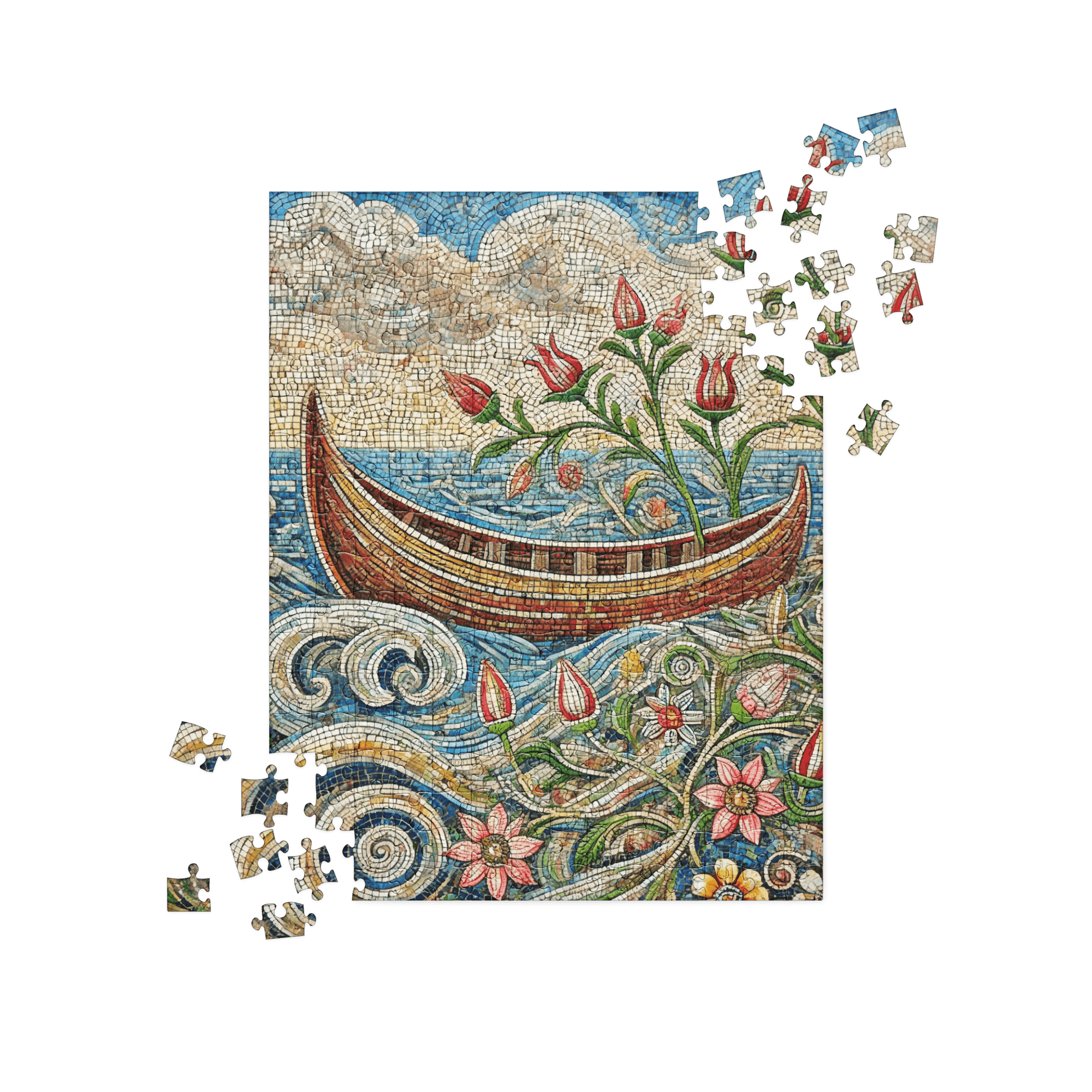 Mosaic Boat Lake Worth Floral Scene Puzzle 252 pieces