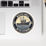 'Boats Well With Others / Trawler' Bubble-free Sticker β Waterproof & Bold