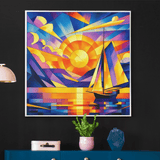 'Serene Sunset Sailboat / Cubism' Canvas Wall Art