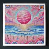 'Pink Sand Beach with People / Mosaic' Canvas Wall Art