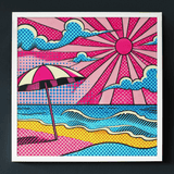 'Pink Sand Beach with Umbrella / Pop Art' Canvas Wall Art
