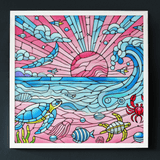 'Pink Sand Beach with Sea Creatures / Stained Glass' Canvas Wall Art