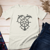 'Ships Wheel with Dolphins' - Unisex T-Shirt – Nautical Style Meets Comfort