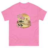 Beach serene scene at sunset t-shirt in azalea color, front view
