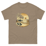Beach serene scene at sunset t-shirt in brown savana color, front view