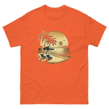 Beach serene scene at sunset t-shirt in orange color, front view