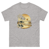 Beach serene scene at sunset t-shirt in sport grey color, front view