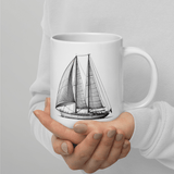 'Ketch' Sailboat Line Drawing - White Glossy Ceramic Mug