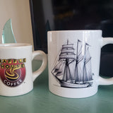 'Classic Schooner' Sailboat Line Drawing - White Glossy Ceramic Mug