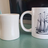 'Classic Schooner' Sailboat Line Drawing - White Glossy Ceramic Mug