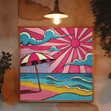 'Pink Sand Beach with Umbrella / Pop Art' Canvas Wall Art
