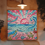 'Pink Sand Beach with Sea Creatures / Stained Glass' Canvas Wall Art