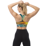 Bahamas Sunset Surreal Style Sports Bra with a unique sunset design for workout comfort. Back view small.