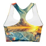 Bahamas Sunset Surreal Style Sports Bra with a unique sunset design for workout comfort. Back no model.