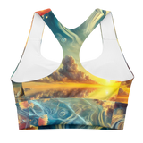 Bahamas Sunset Surreal Style Sports Bra with a unique sunset design for workout comfort. Back no model.