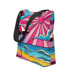 Tote bag with pink pop art design, front view