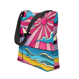 Tote bag with pink pop art design, front view