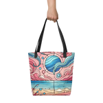 Tote bag with pink beach SG design, front view