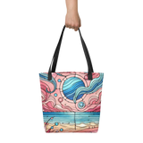 Tote bag with pink beach SG design, front view