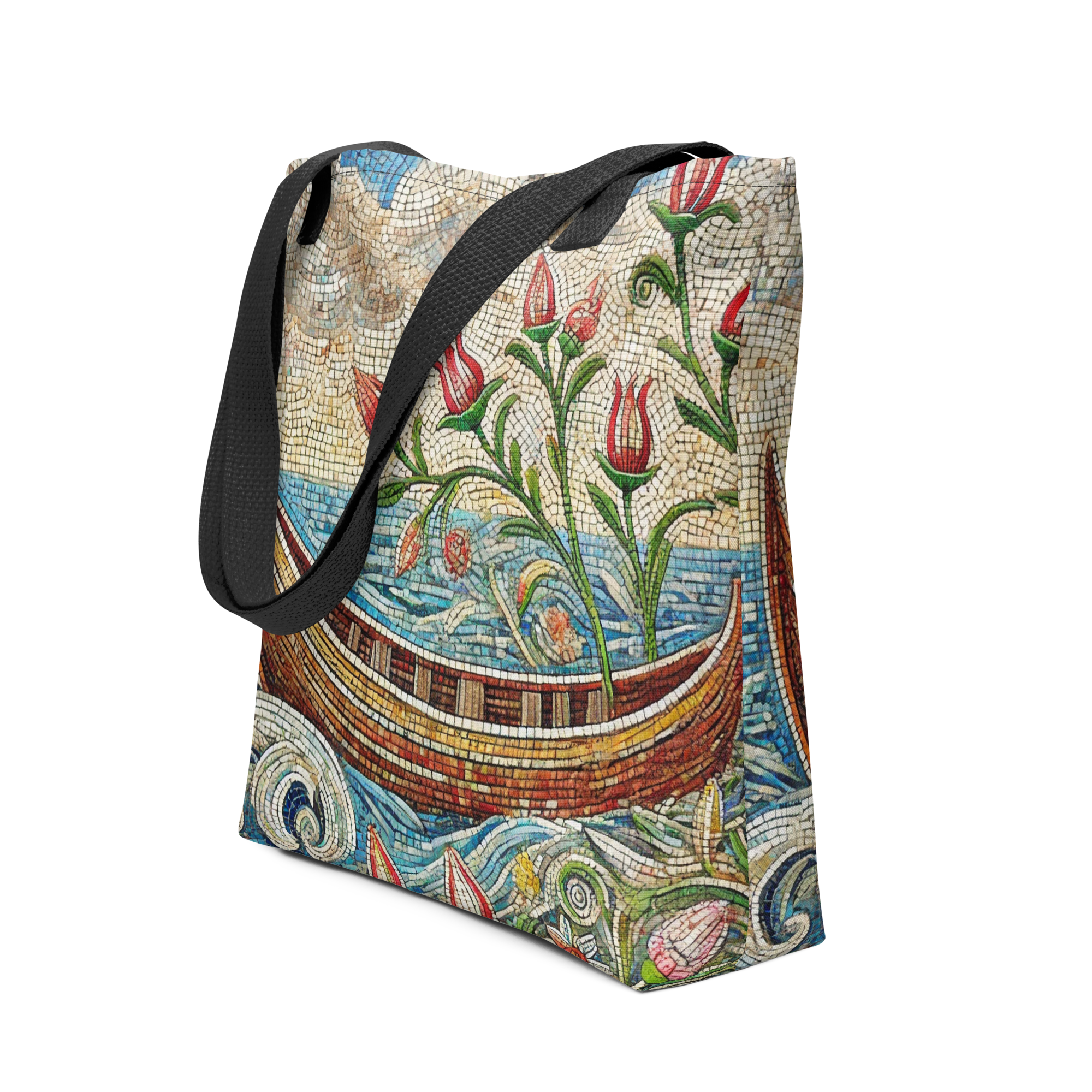 Tote bag with Lake Worth mosaic design, front view