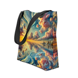 Tote bag with Bahamas sunset surreal design, front view