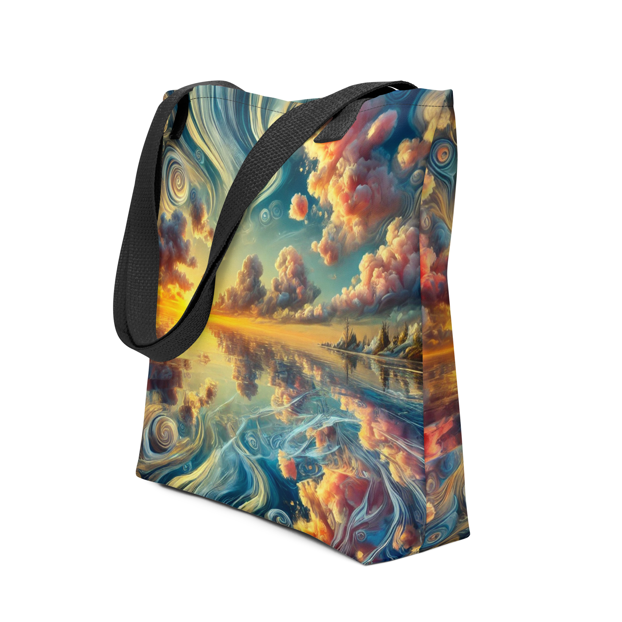 Tote bag with Bahamas sunset surreal design, front view